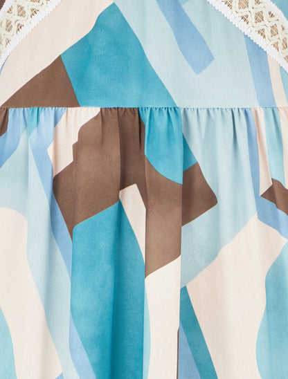 Robe imprimé graphique à empiècement broderie - Vert d&