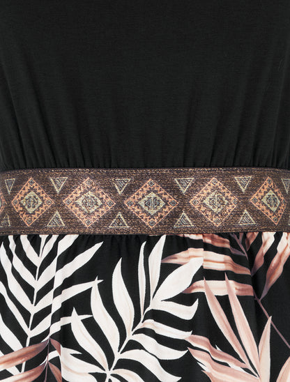 Robe imprimé feuillage à bretelles stylisées - Noir - 3