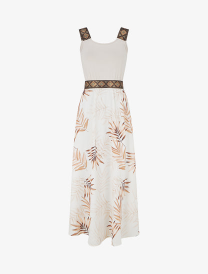 Robe imprimé feuillage à bretelles stylisées - Beige - 1