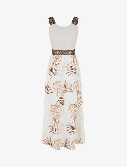 Robe imprimé feuillage à bretelles stylisées - Beige - 2