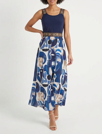 Vestido con estampado de pintura abstracta y tirantes estilizados - Marine