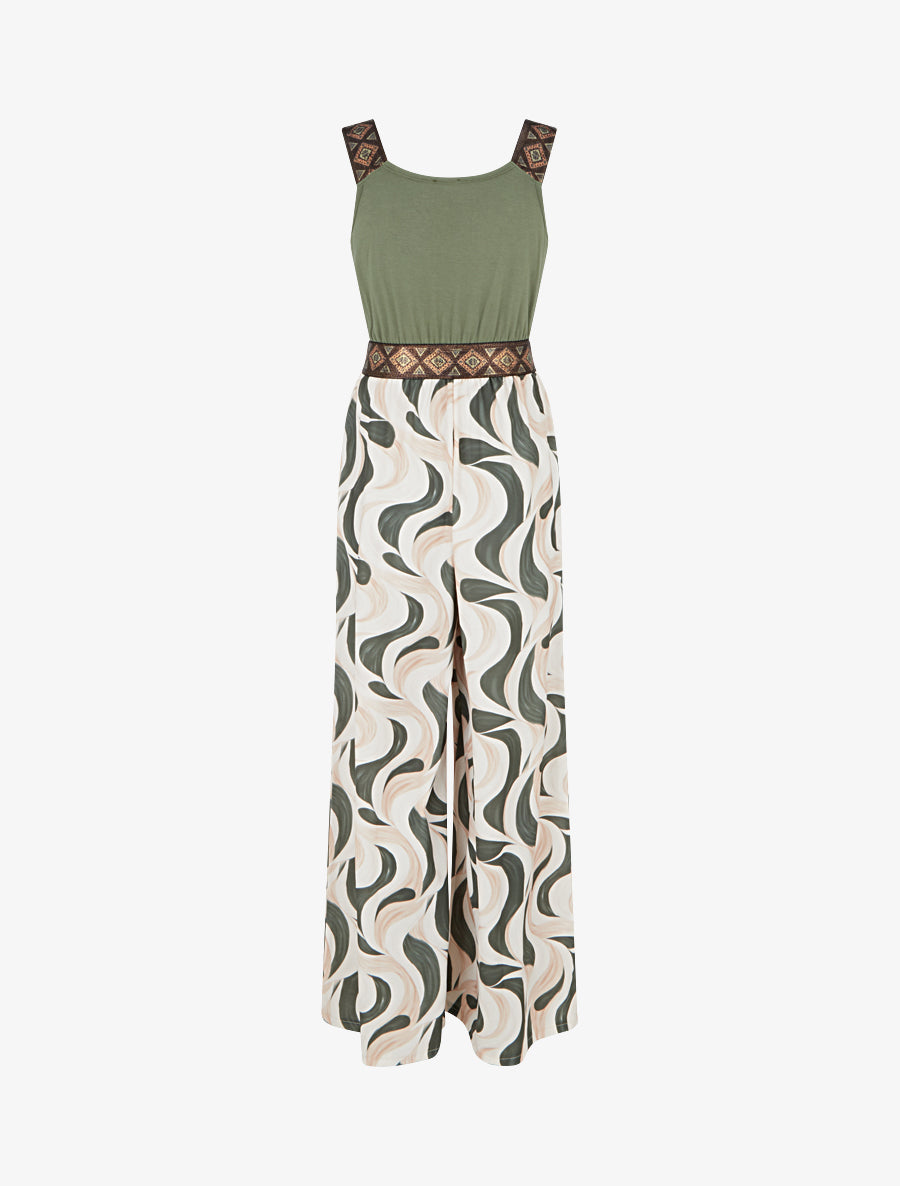 Combinaison imprimé abstrait à bretelles irisées - Kaki - 2