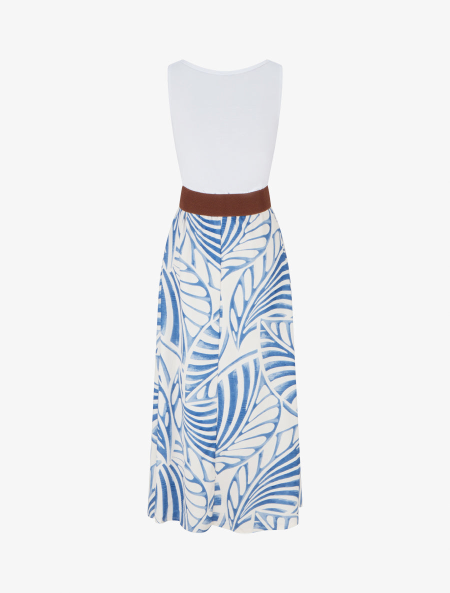 Robe longue sans manches imprimé feuilles - Bleu clair - 2