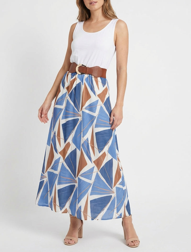 Vestido largo sin mangas estampado gráfico - Azul claro