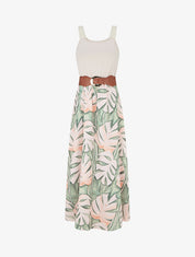 Robe longue imprimé feuillage - Beige - 1