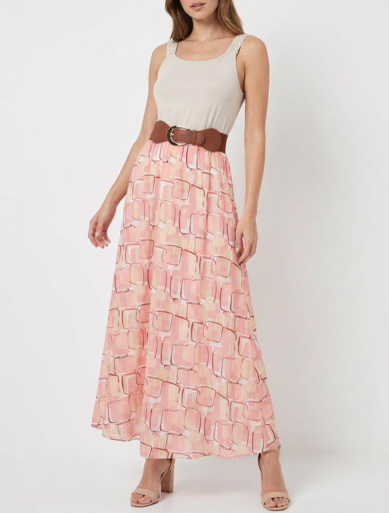Vestido largo estampado gráfico - Rosa salmón