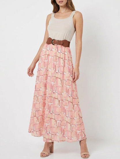 Vestido largo estampado gráfico - Rosa salmón