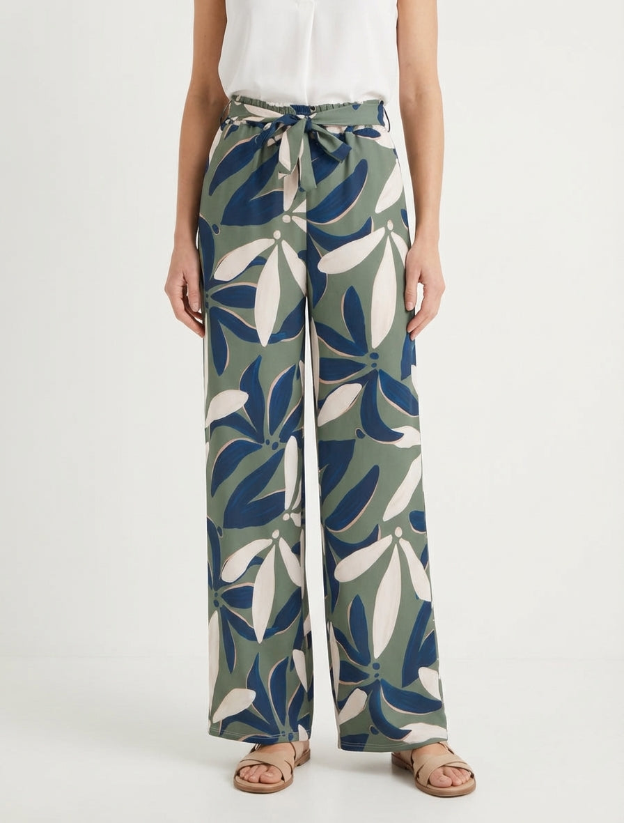 Pantalón elástico con estampado floral - Caqui