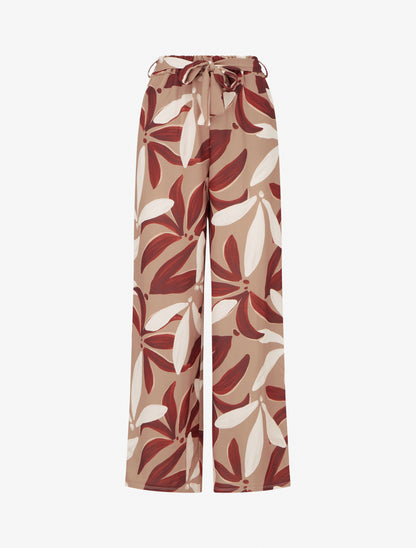 Pantalon élastiqué à imprimé floral - Camel - 1