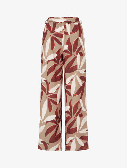 Pantalon élastiqué à imprimé floral - Camel - 2