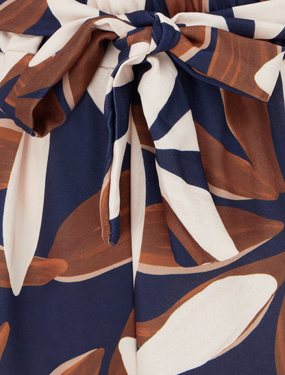 Pantalon élastiqué à imprimé floral - Marine - 3