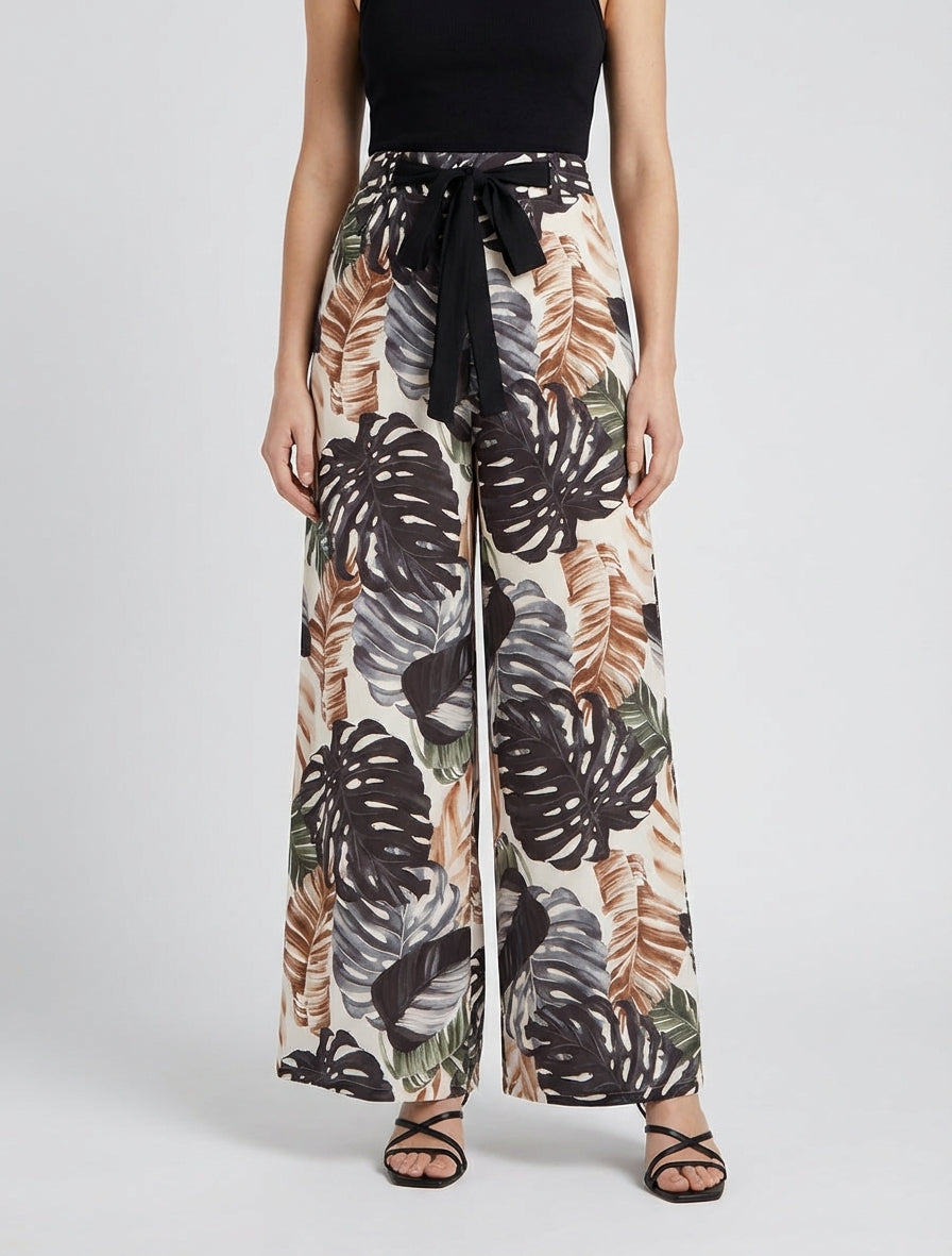 Pantalón holgado estampado tropical - Negro