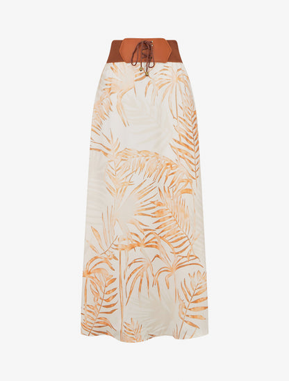 Jupe longue imprimé feuillage - Beige - 1