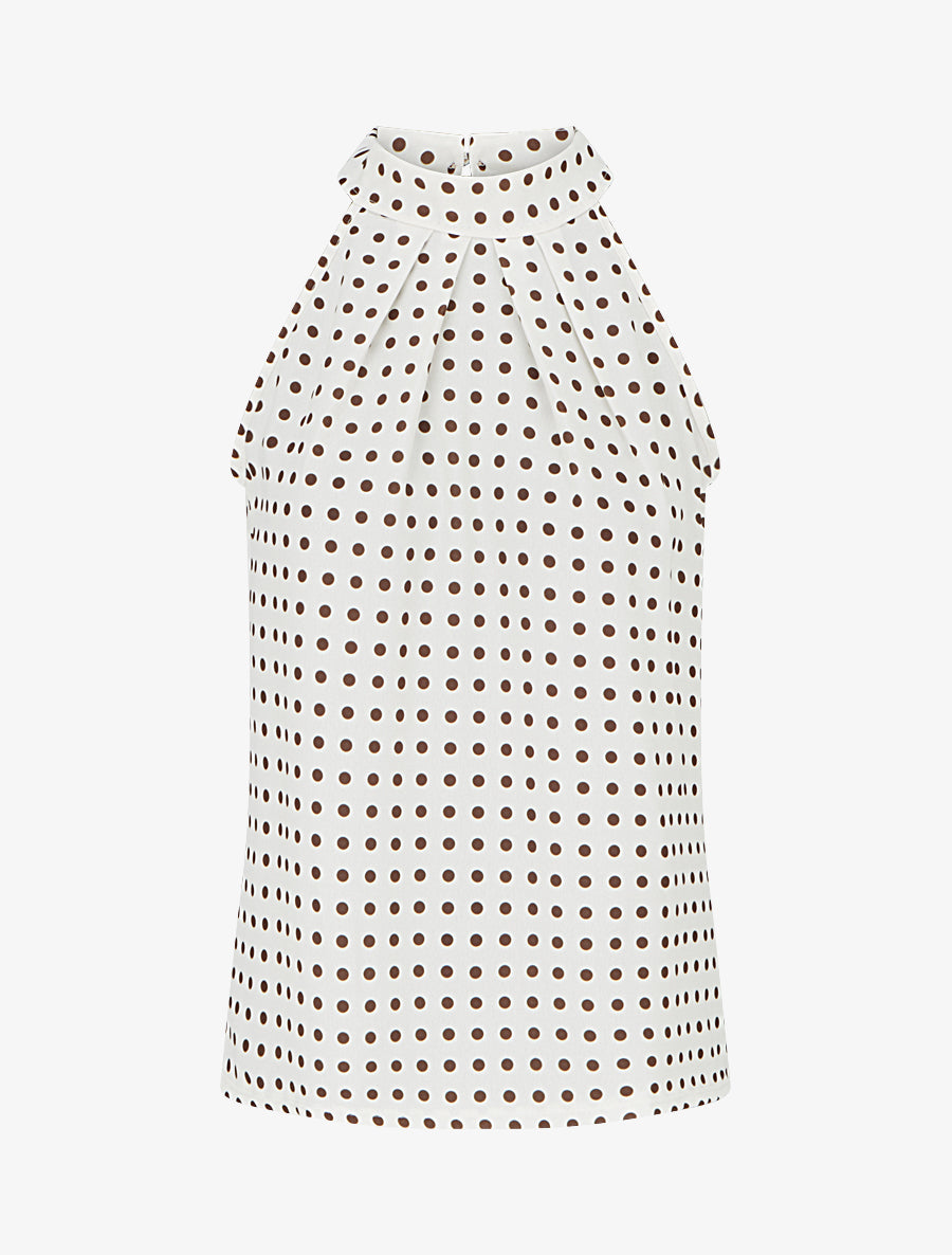 Top sans manches imprimé à pois - Beige - 1