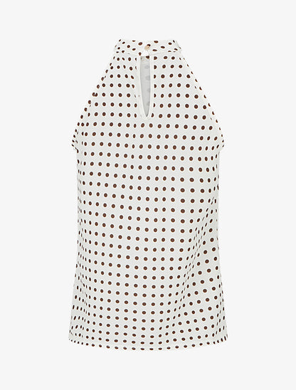 Top sans manches imprimé à pois - Beige - 2