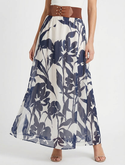 Falda larga estampado floral con rayas irisadas - Marine