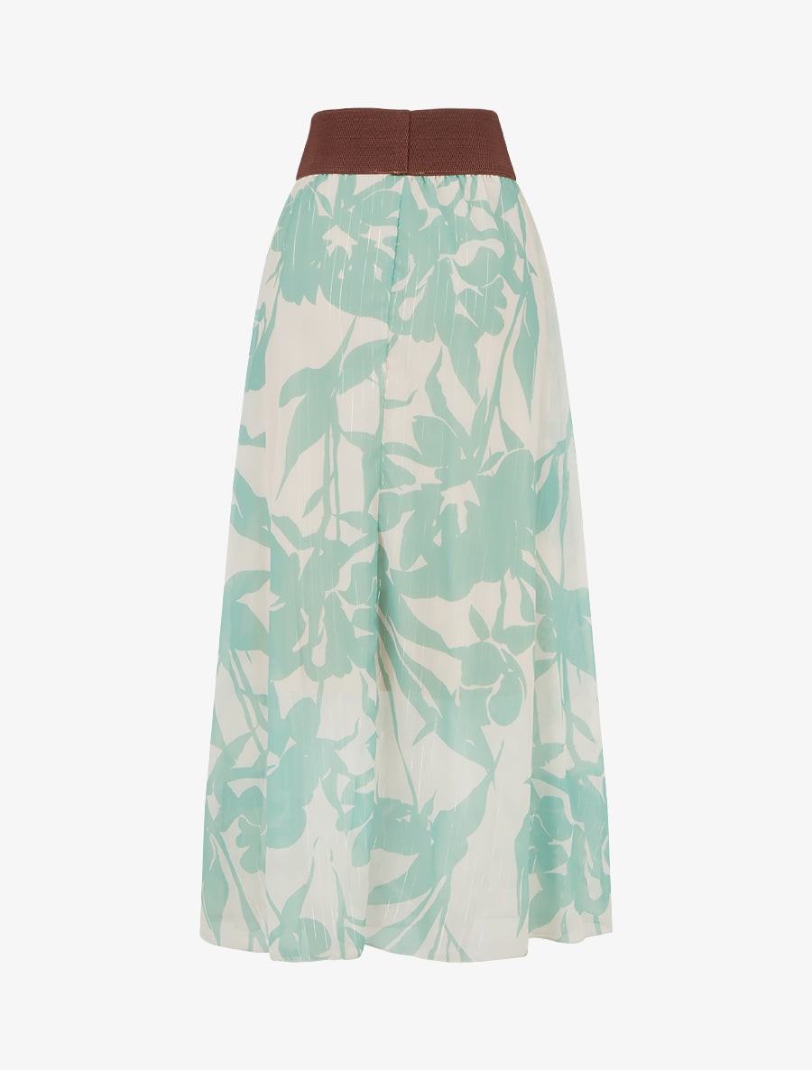 Jupe longue imprimé floral à rayures irisées - Vert d&