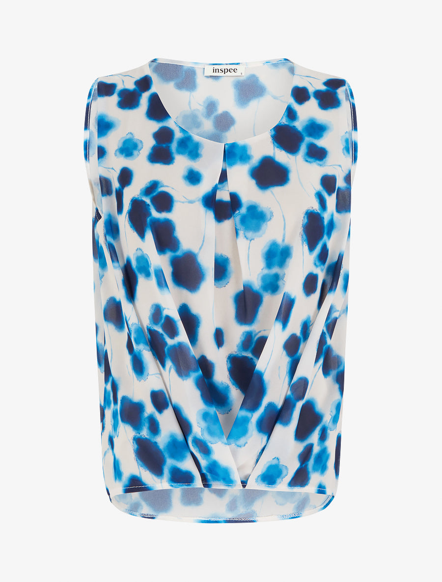 Top en voile imprimé tacheté - Bleu - 1