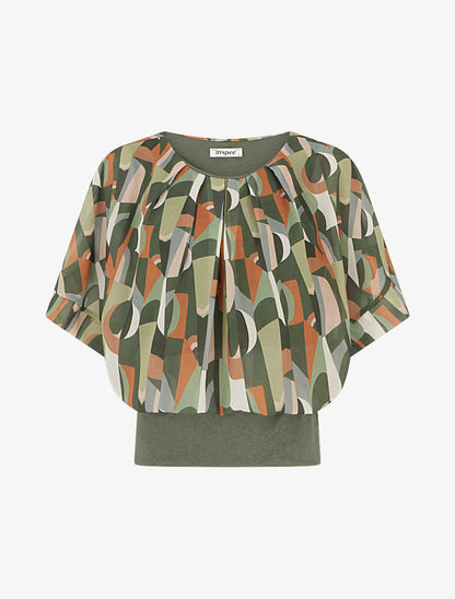 Top imprimé fantaisie à manches courtes - Kaki - 1