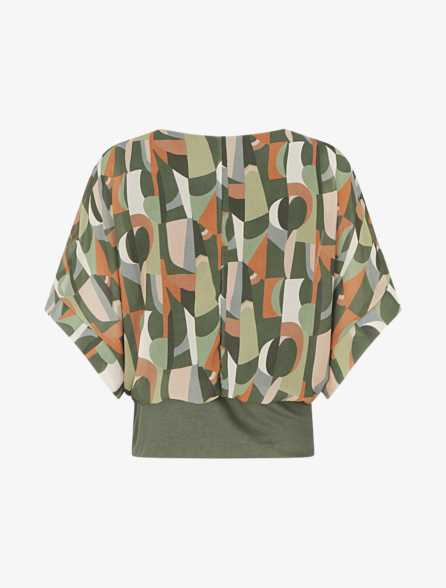Top imprimé fantaisie à manches courtes - Kaki - 2
