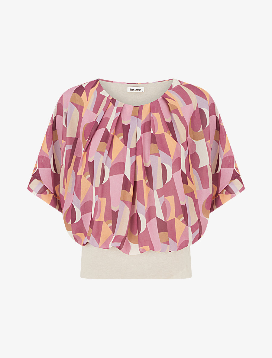 Top imprimé fantaisie à manches courtes - Vieux rose - 1