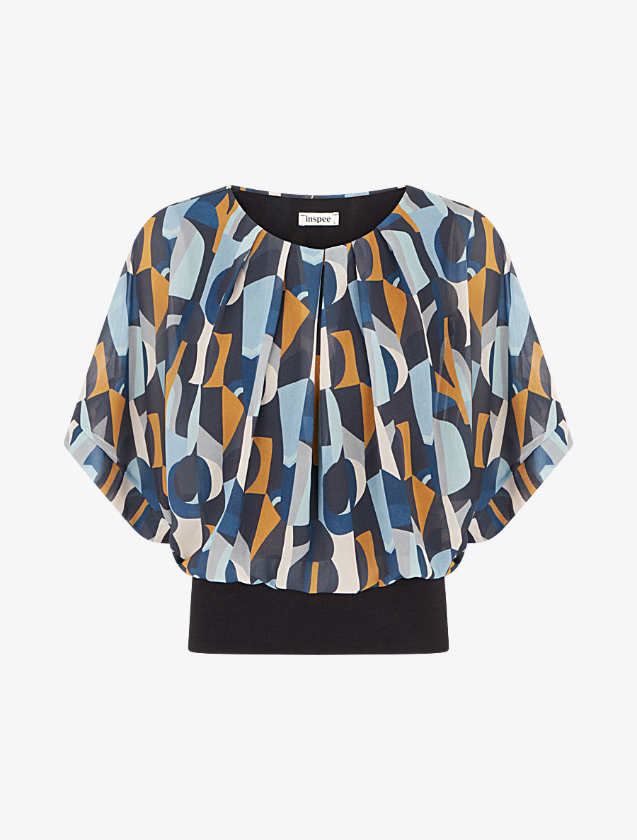 Top imprimé fantaisie à manches courtes - Bleu - 1