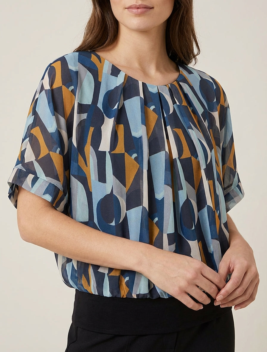 Top estampado de fantasía con mangas cortas - Azul