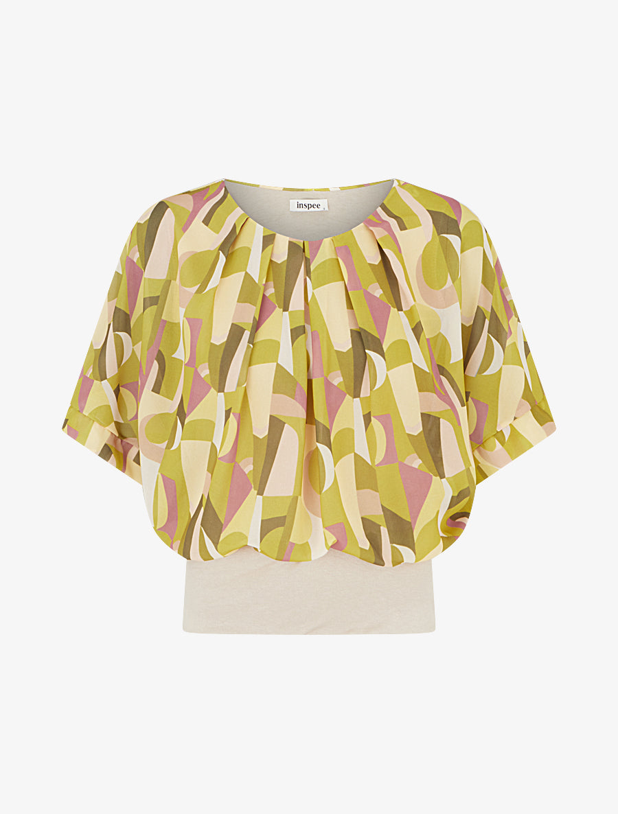 Top imprimé fantaisie à manches courtes - Vert olive - 1