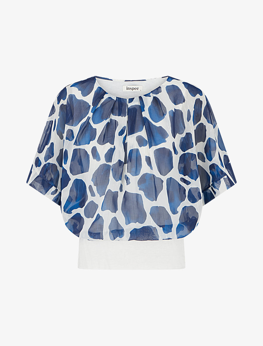 Top imprimé girafe à rayures irisées - Marine - 1