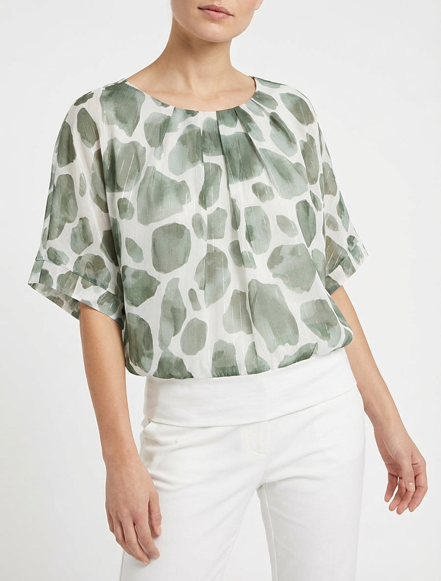 Top estampado de jirafa con rayas irisadas - Caqui