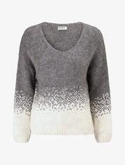 Pull en maille bicolore - Gris - 1