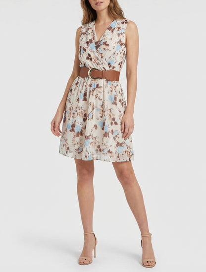 Vestido estampado floral con rayas irisadas - Azul cielo