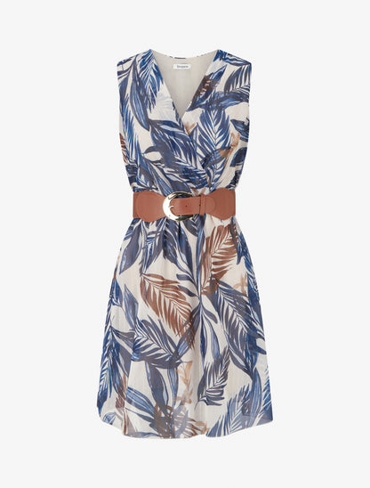 Robe imprimé feuillage à rayures irisés - Marine - 1