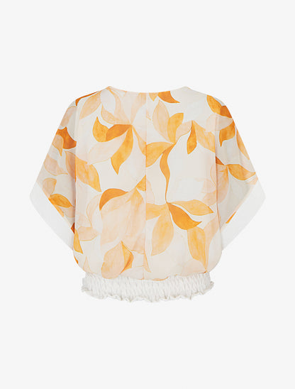 Top imprimé à manches courtes chauves-souris - Beige - 2