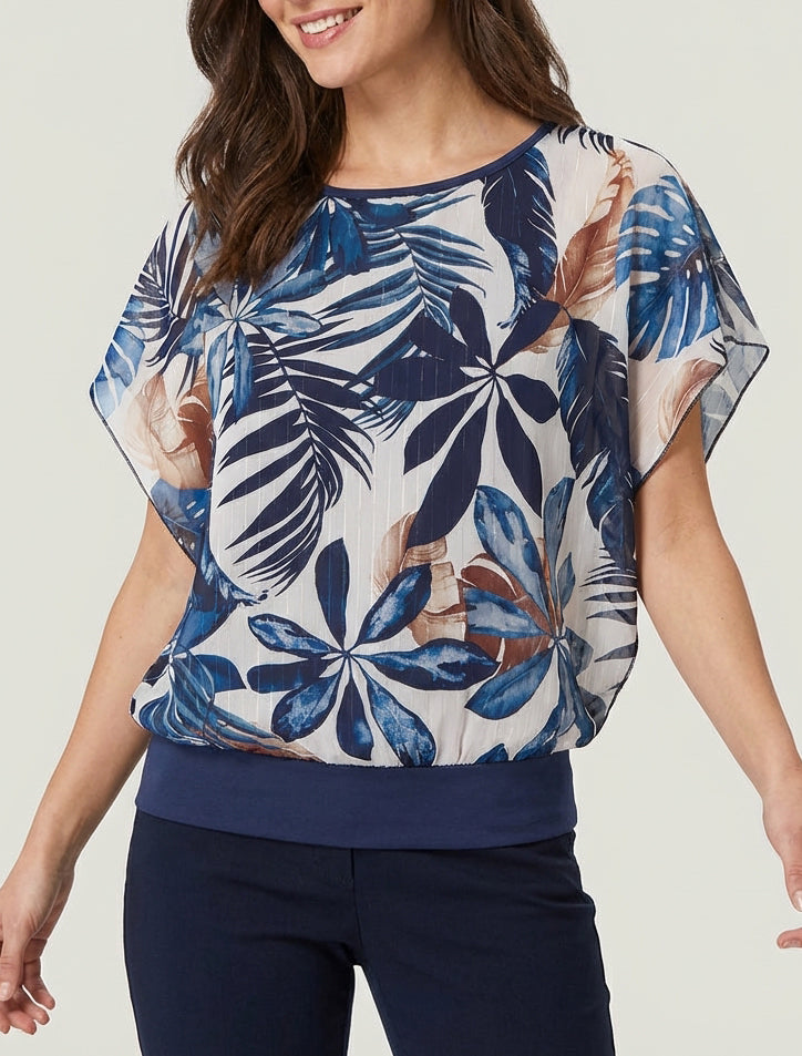 Top de bolas, mangas cortas, estampado tropical - Marine