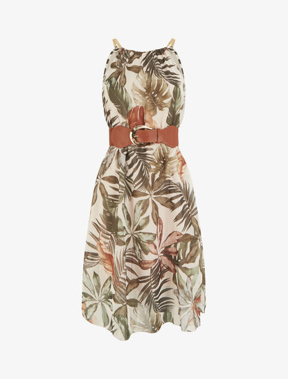 Robe à bretelles chaînes imprimé tropical - Kaki foncé - 1
