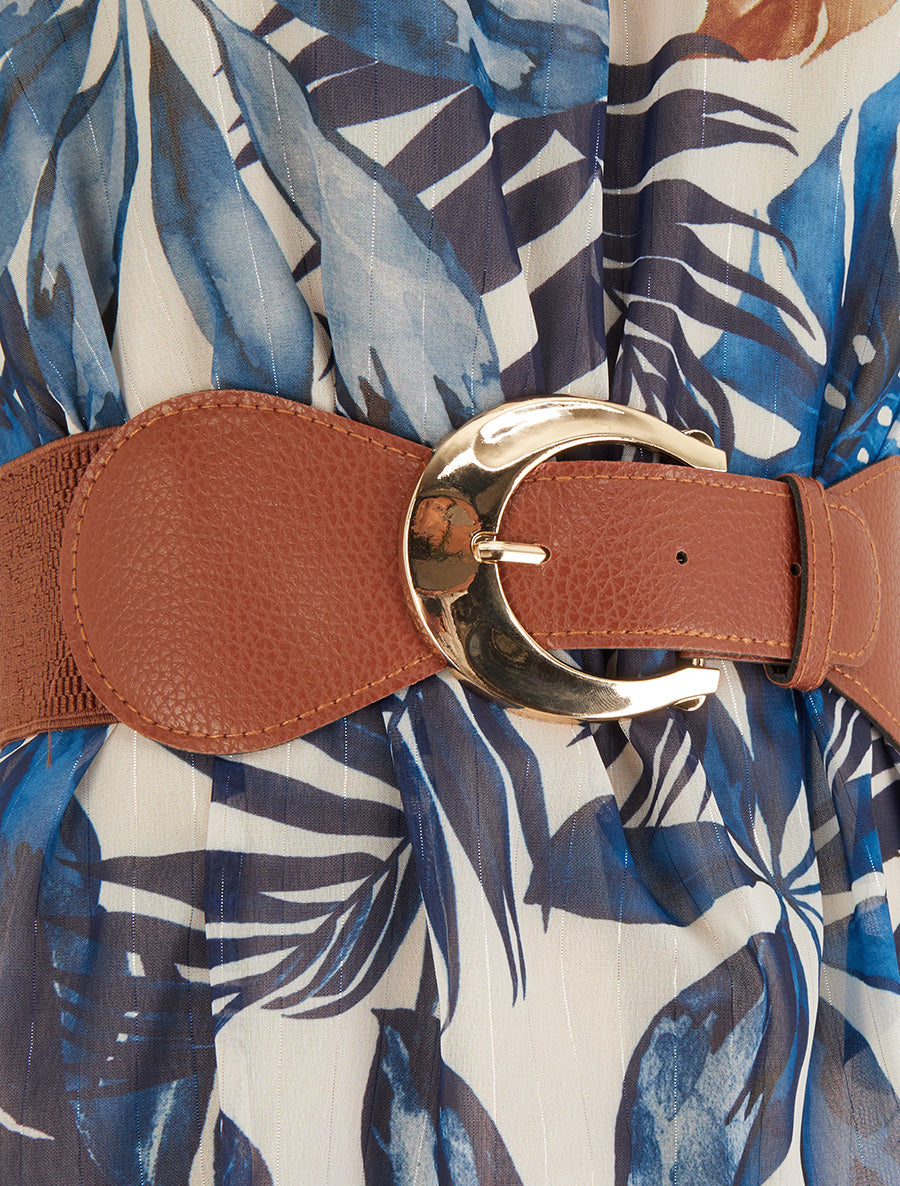 Robe à bretelles chaînes imprimé tropical - Marine - 3