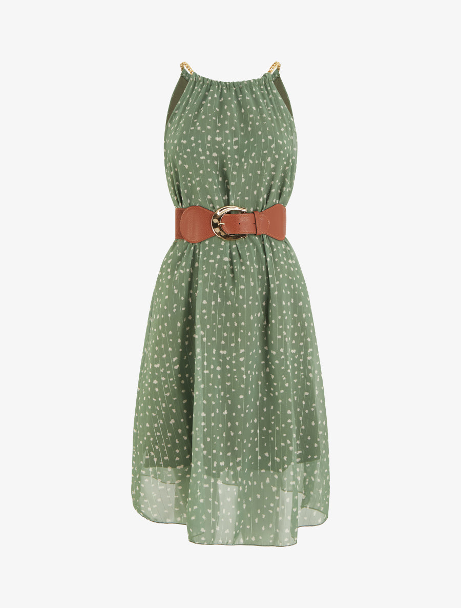 Robe à bretelles chaînes imprimé moucheté - Kaki - 1