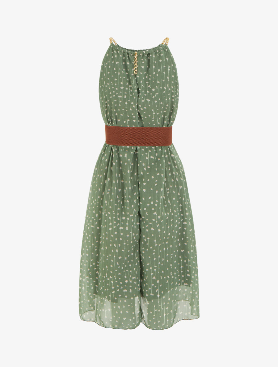 Robe à bretelles chaînes imprimé moucheté - Kaki - 2