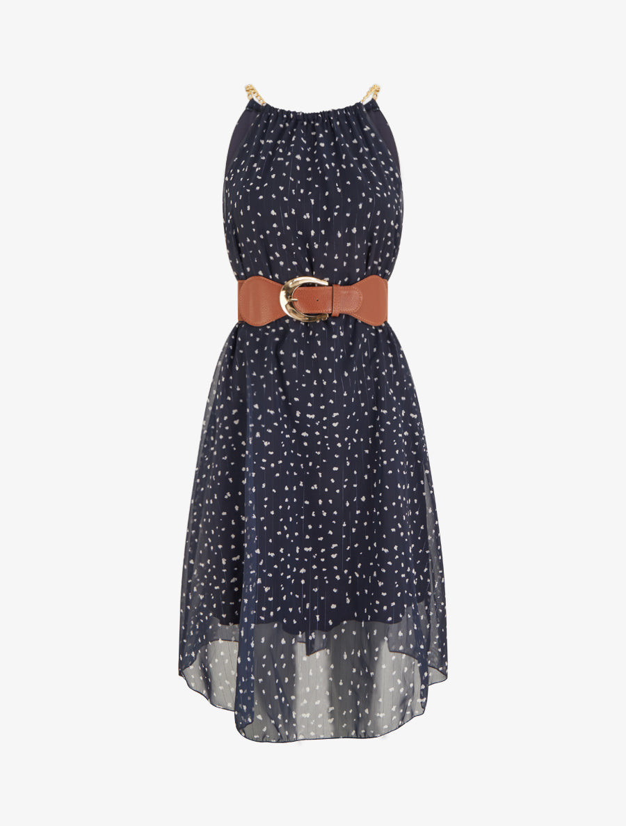 Robe à bretelles chaînes imprimé moucheté - Marine - 1