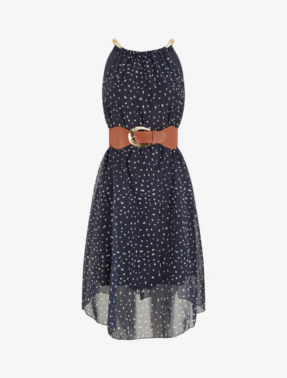 Robe à bretelles chaînes imprimé moucheté - Marine - 1