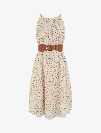 Robe à bretelles chaînes imprimé moucheté - Beige - 1
