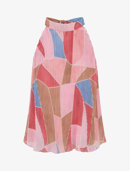 Top plissé sans manches imprimé graphique - Rose - 1