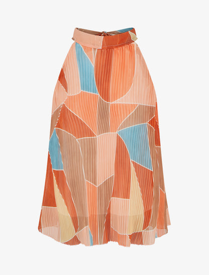 Top plissé sans manches imprimé graphique - Orange - 1