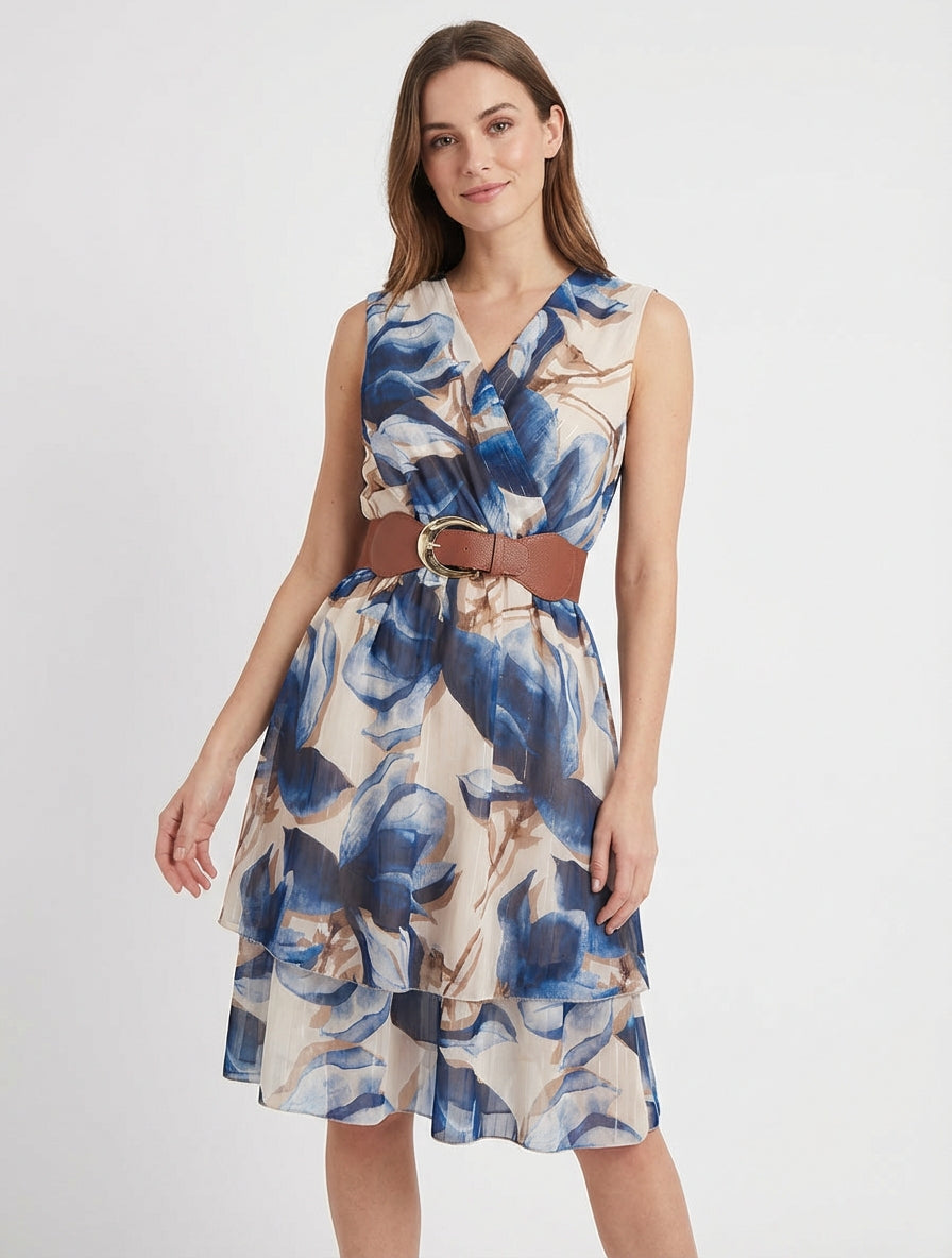 Vestido skater sin mangas con estampado de flores grandes - Marine