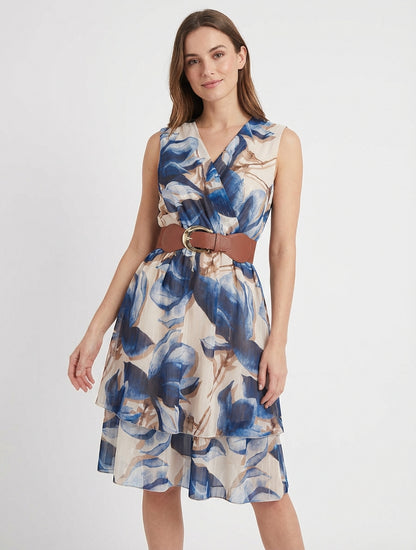 Vestido skater sin mangas con estampado de flores grandes - Marine