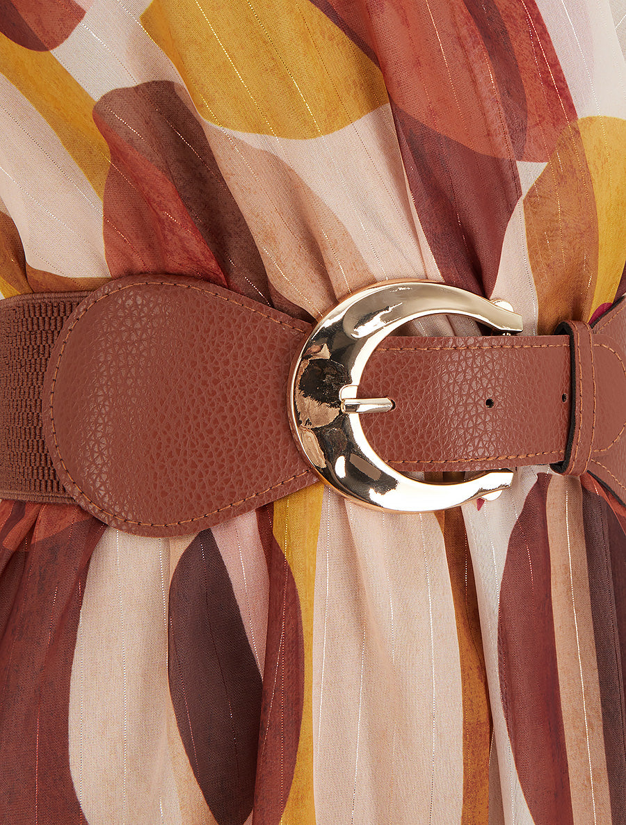 Robe patineuse sans manches imprimé fantaisie - Marron - 3