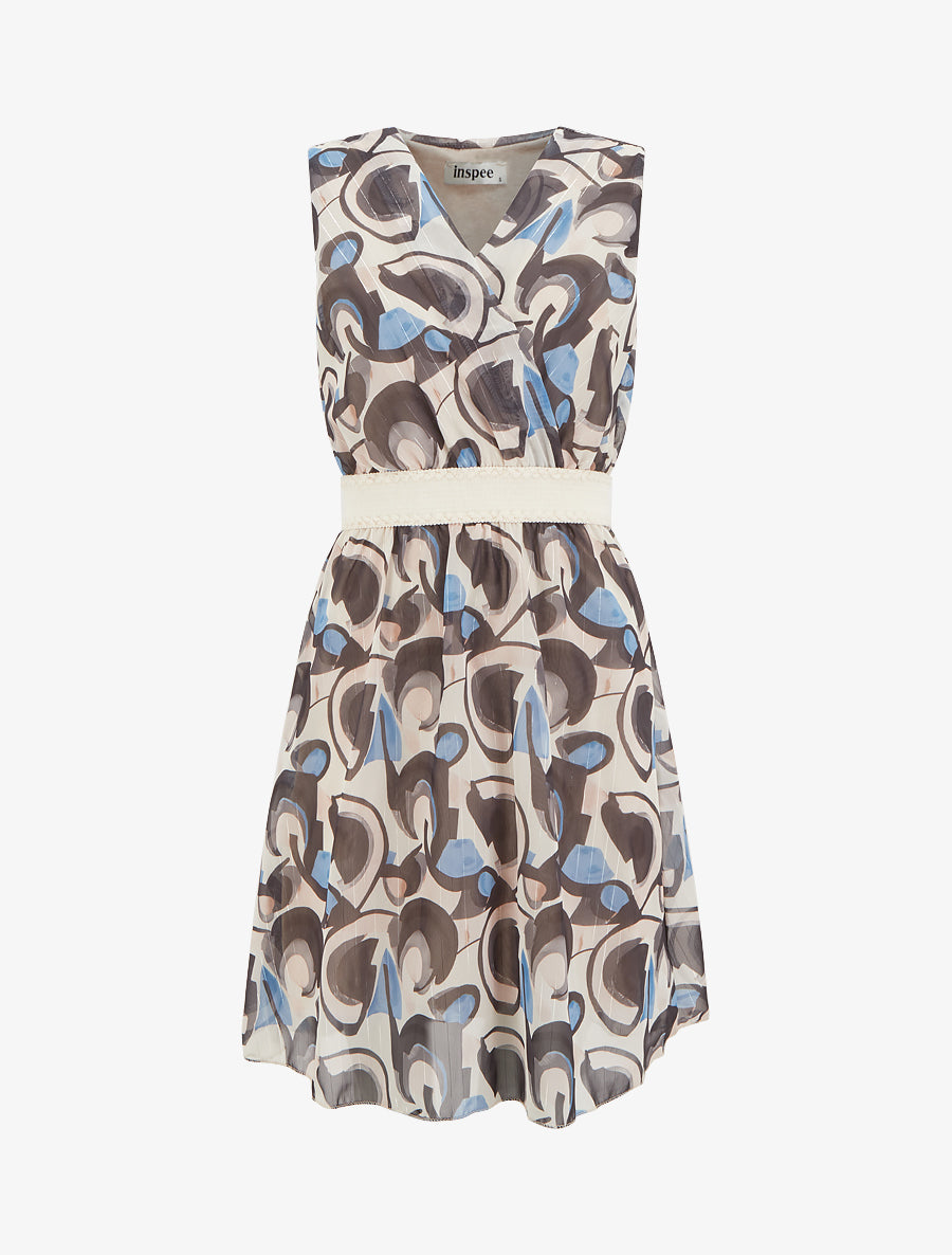 Robe patineuse sans manches imprimé graphique - Noir - 1