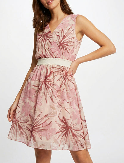 Vestido patinador sin mangas con estampado floral - Rosa