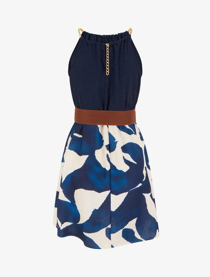 Robe à bretelles chaînes imprimé graphique - Marine - 2